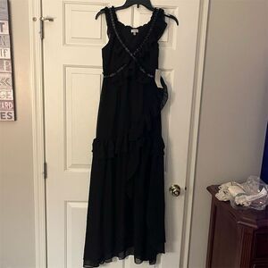 Tobi Women's Petite Black Ruffle Maxi Dress Sleeveless Formal S